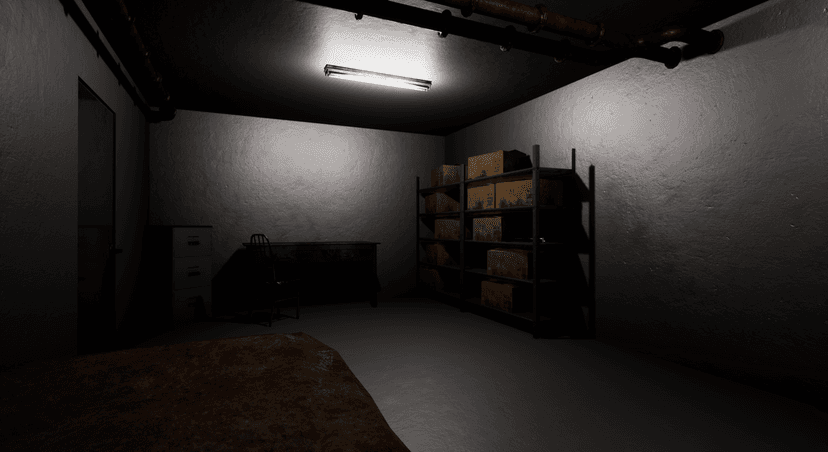 Dilapidated dark basement corridor
